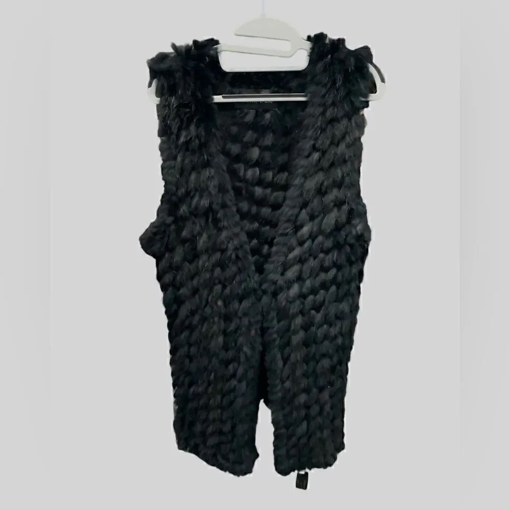 Belle Fare Long Wool Knitted Rabbit Fur Vest